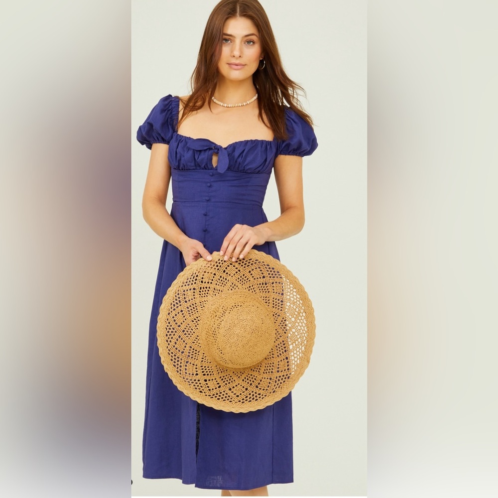 NWT Altar’d State Alexis Linen Midi Dress Blue Large